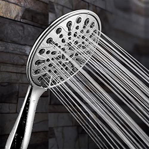Couradric Handheld Shower Head, 6" Chrome Face 6 Spray Setting Shower Head With High Pressure, Brass Swivel Ball Mount And Extra Long Flexible Stainless Steel Hose #TOP5