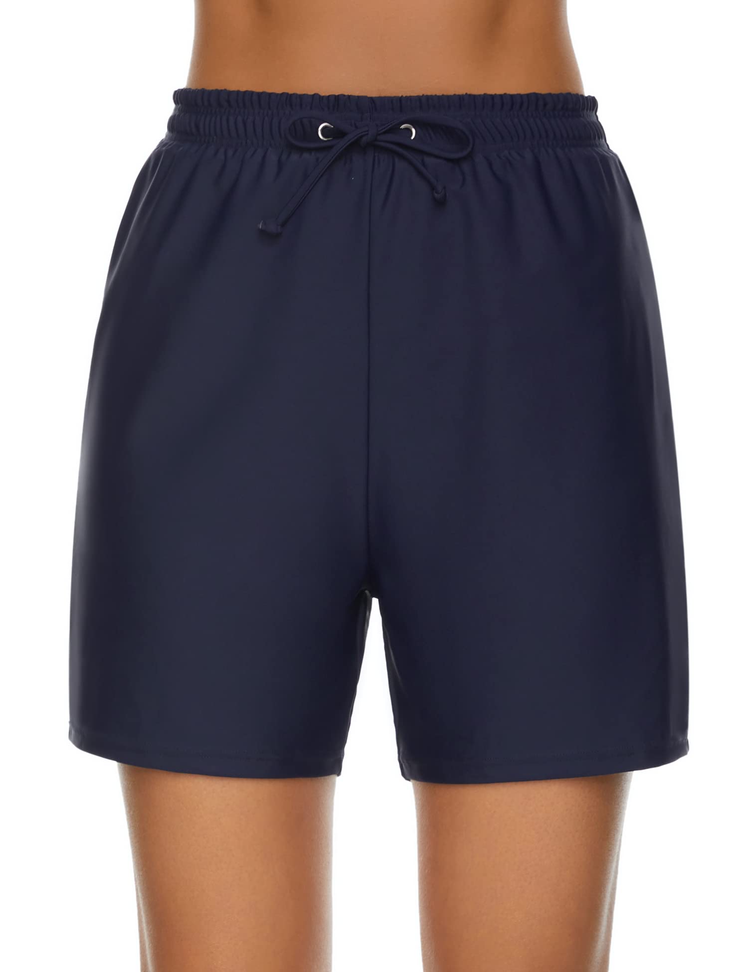 Women's Swim Shorts High Waisted Bathing Suit Board Shorts Drawstring Waistband Swimsuit Bikini Bottoms, Navy Blue, X-Large-image-42