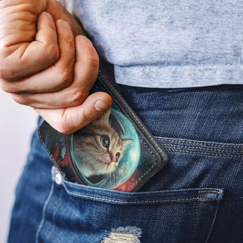 Image of Coldinair Astronaut Cat Boys Wallet for Kids and Teenager,Stellar Small RFID Bifold Wallets Bi-fold PU Leather Wallet Credit Id Card Cash Holder for Teen Boys