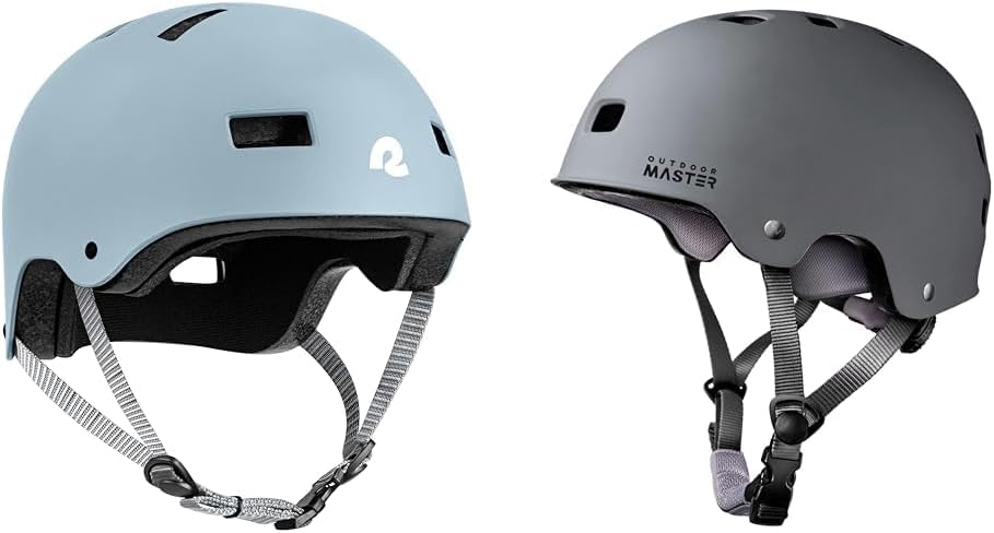 Retrospec & OutdoorMaster Helmets Bundle - Multi-Sport Skate Scooter Cycling - Medium Blue & Grey