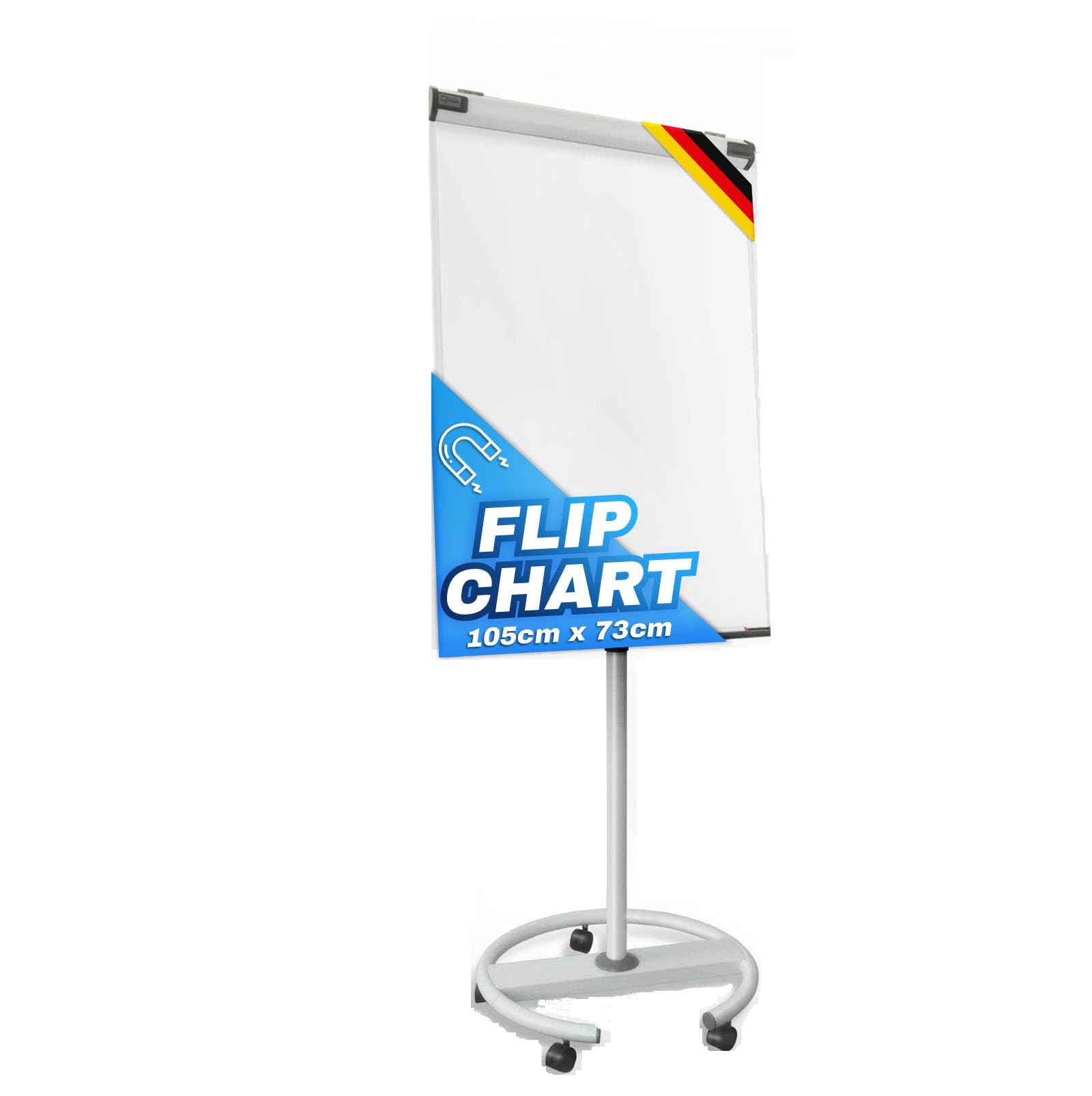 Master of Boards® Mobile Flip Chart, Roller Flipchart Magnetic Whiteboard Flipchart (incl. Storage Tray, Paper Holder and Side Arms) Height Adjustable