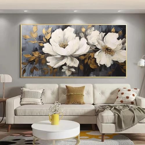 Décoration de la maison KEBIA, grande peinture fleurs blanches 60x120 cm pour habiller un mur