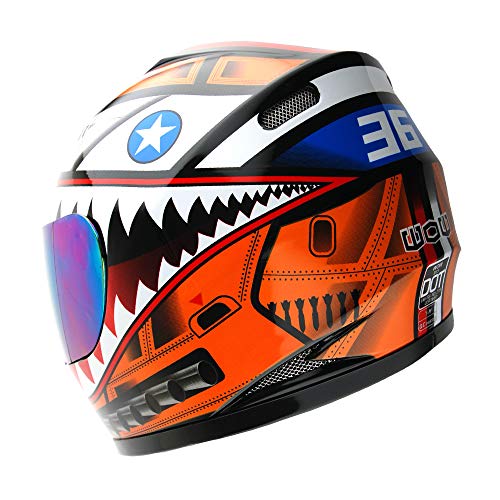 WOW Motorcycle Full Face Helmet Street Bike BMX MX Youth Kids Shark Orange - Thumbnail 2