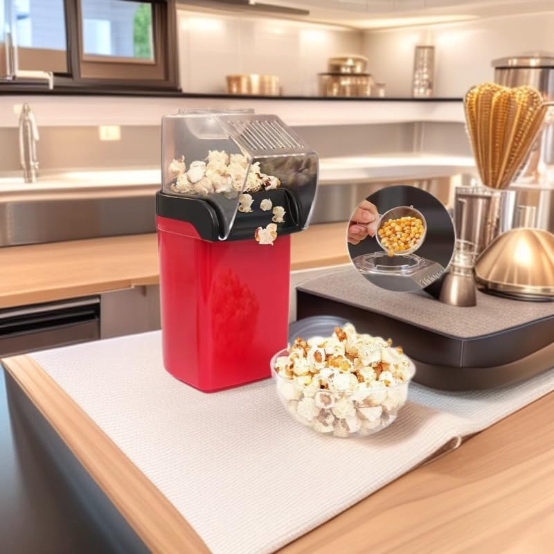 Image of Popcorn Machine: Hot Air Pop Popcorn Maker Makes Up to 8 Cups for Home Party Movie Nights, Red