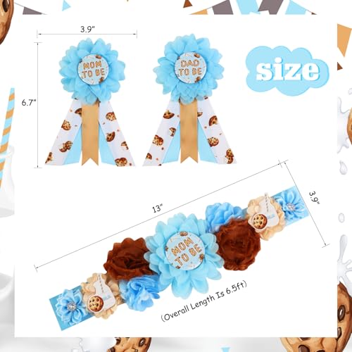 Image of Milk and Cookie Baby Shower Maternity Sash Kit, Chocolate Chip Gender Reveal Belly Belt and Mom to Be Dad to Be Corsage Pins, New Parents Pregnancy Photo Props Party Supplies
