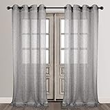 VOILYBIRD Vitoria Grey Linen Textured Semi Sheer Curtains for Bedroom, Grommet Curtains 84 Inches Long (W54 x L84, 2 Panels, Grey)