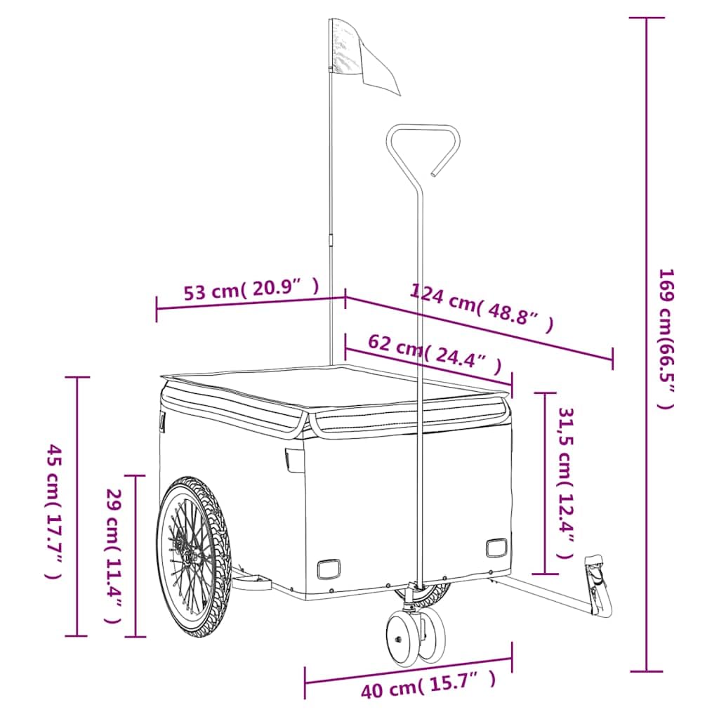 vidaXL Remolque para Bicicleta Hierro Negro y Gris 30 kg