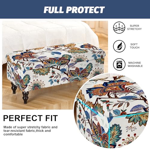 Image of FUANGUI Ottoman Cover Stretch Storage Ottoman Bench Slipcover Jacquard Folding Storage Bench Ottoman Cover Footrest Stool Slipcover Footstool Protector Cover with Elastic Bottom Fit Length,Medium