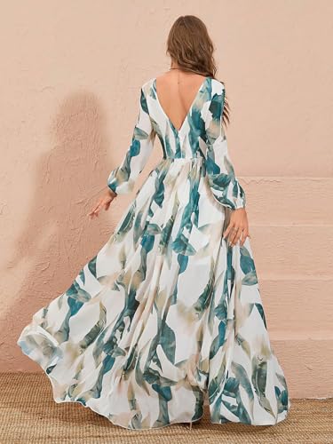 Image of TOLEEN Summer Casual Dresses for Women 2024 Spring Fashion Boho V Neck Long Sleeve Ruffle Floral Print Elegant Maxi Dress