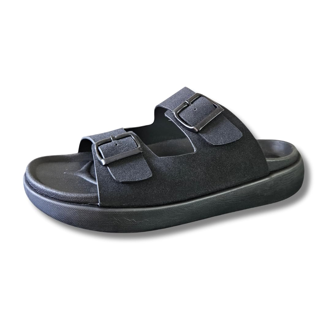 upheave Lightweight Sandals for Men | Stylish Vegan Leather Slippers with EVA Sole | Double-Buckle Comfort | Flexible & Stylish Everyday Wear-picture-37