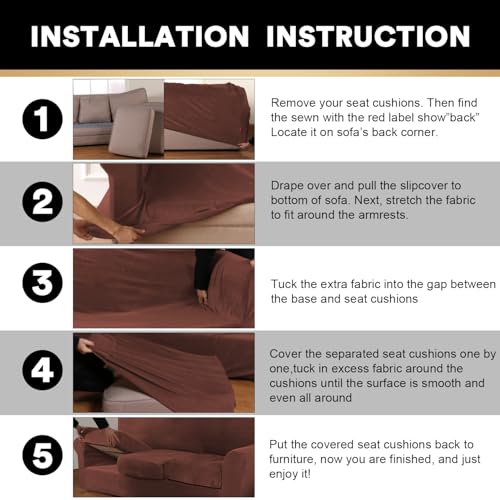 PrinceDeco Couch Cover Velvet Sofa Cover 4 Pieces Couch Covers for 3 Cushion Couch Sofa Pet Friendly Sofa Covers Washable Couch Covers with Non Slip Elastic Bottom(Large, Burnt Brick) by PrinceDeco - Image 7