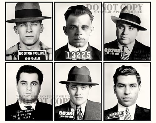 Notorious Gangster Mugshots Poster 8 X 10 | Magnificent Mafia Mug Shots Portrait Collage | Ultimate Wise Guys Collection | Famous Gangsters | Al Capone | John Dillinger | Whitey Bulger | John Gotti | Bugsy Siegel | Lucky Luciano | Rare Arrest Photos | 8X10 Inches | Americana | Man Cave Memorabilia | Stunning Art Print