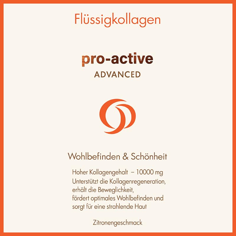Pro-Active ADVANCED Kollagendrink Zitrone 600ml mit Kollagenpeptiden | Flüssiges Kollagen mit Hyaluronsäure, Vitamin C, Magnesium, Zink und Vitamin D3, Zitronengeschmack, 24 Tagesportionen.