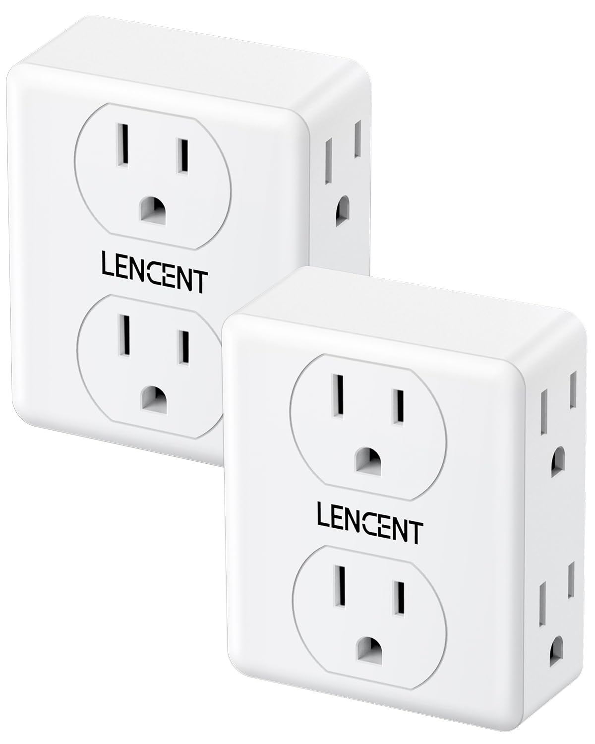 LENCENT 2 to 3 Prong Outlet Adapter, 2 Pack 2 Prong Power Strip, 6 Widely Spaced Sockets Extender, 3-Sided Wall Plug Splitter, 1875W Max, Compact Wall tap for Non-Grounded Outlets in Old House Hotel
