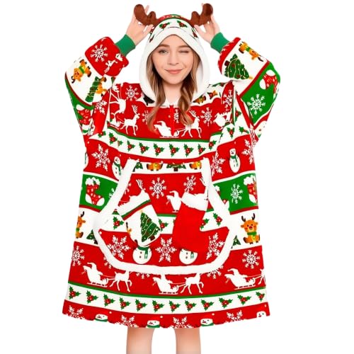 OLAOLA Wearable Blanket Hoodie Hooded Blanket with Pocket Christmas