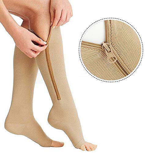 Andoer 2 pares de meias de compressão com zíper perna panturrilha mangas para corrida caminhada esca