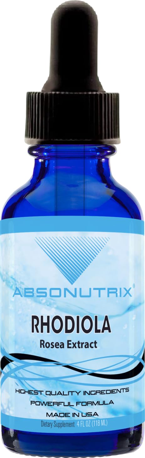 Absonutrix Rhodiola Rosea 580mg, 4 Oz Liquid, 200 Servings, Made in USA, Quick Absorption, Quality Potent Ingredients, Third-Party Tested, Non-GMO, GMP Certified, Cruelty-Free Products