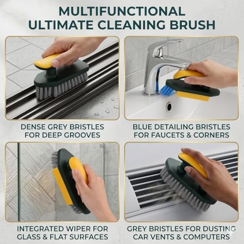 Image of Tile Grout Cleaner Brush, Multifunctional 4 in 1 Gap Cleaning Brush with Scraper, Sponge and Replaceable Brush Head, for Tile Grout, Corners, Sink, Kitchen and Bathroom