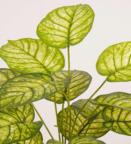 Image of ARICK Decor 2.1Ft Artificial Dieffenbachia Plant with 18 Leaves, 65cm Tall Faux Variegated Tropical Dumb Cane in Black Pot, Realistic Large Silk Leaf Potted Tree for Home, Office & Interior Styling
