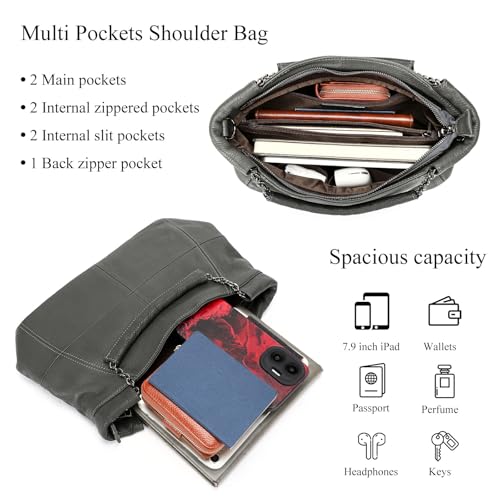 Image of Genuine Leather Women Handbags and Purses Designer Medium Tote Bag Fashion Shoulder Crossbody Satchel Hobo Bag