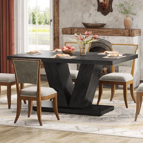 Image of Tribesigns 47-Inch Dining Table for 4, Black Kitchen Dinner Table with Heavy Duty Pedestal, Farmhouse Wooden Eating Table for Home, Dining Room, Small Space, Black