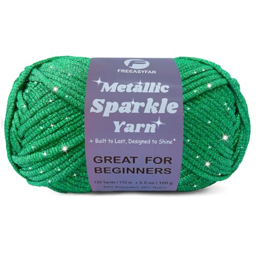 Image of Metallic Sparkle Yarn for Crochet and Knitting with Easy-to-See Stitches, Worsted Weight Medium #4, Beginners Yarn for Amigurumi, Bags, Handmade Gifts, Home Decor (Emerald, 1 Pack)