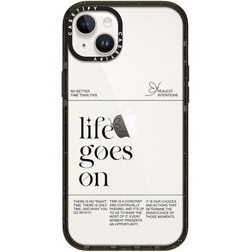CASETiFY Impact Case for iPhone 14 Plus [Slim / 8.2 ft. 4X Military Grade Drop Protection/Wireless Charging Compatible] - Life Goes On - Clear Black