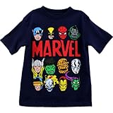 Marvel Little Boys' Logo Faces T-Shirt, Navy, 4