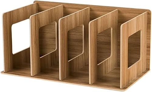 Ckuakiwu Estante de madera para libros estante de madera para CD de escritorio 4 secciones organizador de DVD madera de cerezo estante de madera