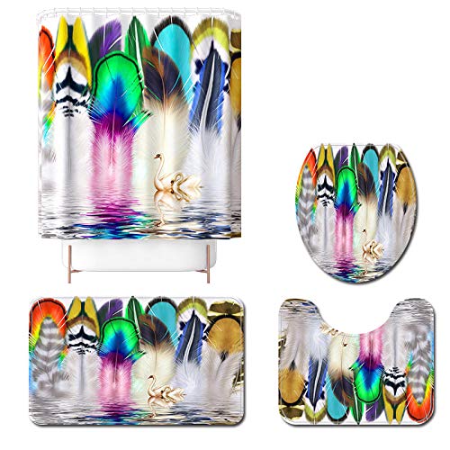 Claean-Acces-Home Badematten Zum Set Vier-Teiliger Schmetterling Bestickter Ball-Blumen-Badvorhang-Teppichbadezimmer…