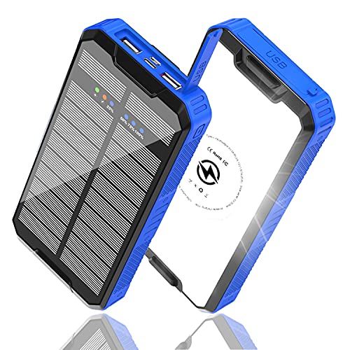 Solar Charger Power Bank 30000mAh, Upgraded 20W High-Speed QC3.0 Type C Micro USB Portable Solar Phone Charger, 10W Qi Wireless Fast Charging, IP67 Waterproof Cell Phone Tablet External Battery Pack