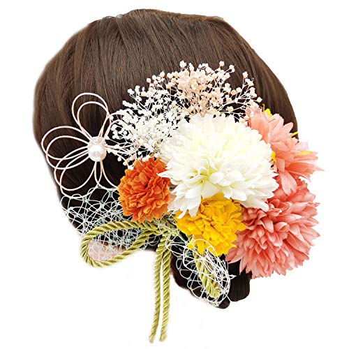 HenMerry 9 Piece Set Womens Girls Japanese Kimono Real Flower Hair Clips Pin Ornate Kanzashi Hairpins Decor Hanfu Accessories Ornament Tie Band Clip Wedding Bridal Side Hair (Red)