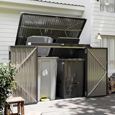 Jolydale 79 Cu. Ft Premium Storage Shed 3.3 x 5.6 FT Outside Metal Trash Shed Waterproof Outside Storage with Lid Chain Storage Trash Can Weeding Tools, for Garden, Backyard, Patio (Black)