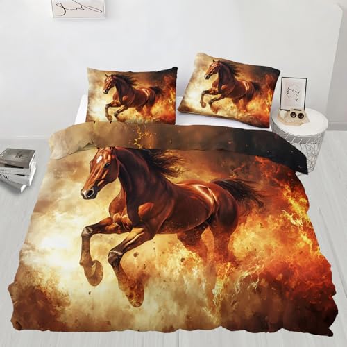 Juego de ropa de cama doble con diseño de caballo, funda de edredón doble, diseño de animales, decoración de dormitorio, 3 piezas con 2 fundas de almohada