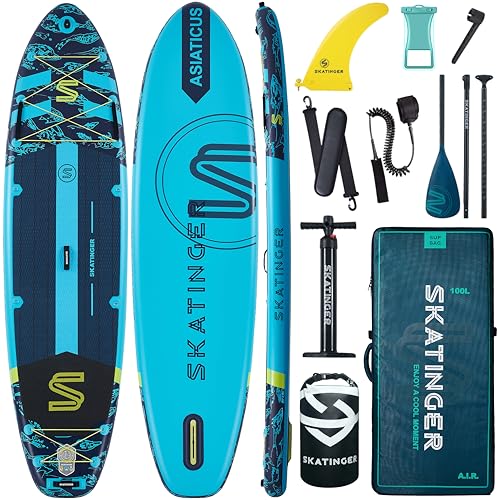 Skatinger 11フィート6×35インチ スーパーワイド 空気注入式パドルボード 超安定性 450ポンド/3人/家族/ビッグサイズ ショルダーストラップ、カメラベース、100Lバックパック、オールラウンドSUPボード、USフィンの商品画像（Amazon）