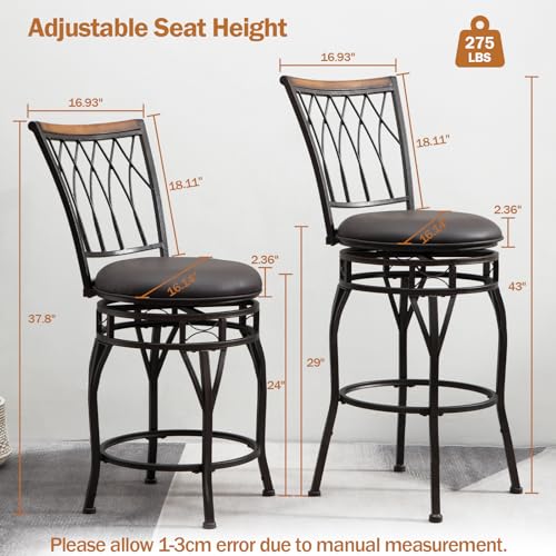 SICOTAS-Swivel-Bar-Stools-Set-of-2-Counter-Height-Metal-Bar-Stool-with-Upholstered-PU-Leather-Seat-2429-Inch-Adjustable-Seat-Height-Barstools-with-Back-for-Kitchen-Island-Home-Pub SICOTAS Swivel Bar Stools Set of 2 Counter Height Metal Bar Stool with Upholstered PU Leather Seat 2429 Inch Adjustable Seat Height Barstools with Back for Kitchen Island Home Pub