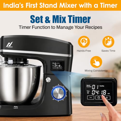 Image of NexLev Stand Mixer | 2000W Copper Motor Dough Maker Machine with Digital Timer, 8L Stainless Steel Bowl, 6 Speed + Pulse Control, Metal Gears, Planetary Rotation, Teflon Coated, ST-03