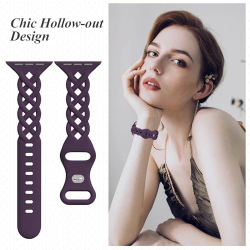 Image of Slim Silicone Bands Compatible with Apple Watch Band 40mm 38mm 41mm 44mm 45mm 46mm 49mm 42mm Women Floral Breathable Braided Lace Thin Sport Strap Replacement Wristbands iWatch SE Series 11 10 9 8 7 6 5 4 3 ultra 2