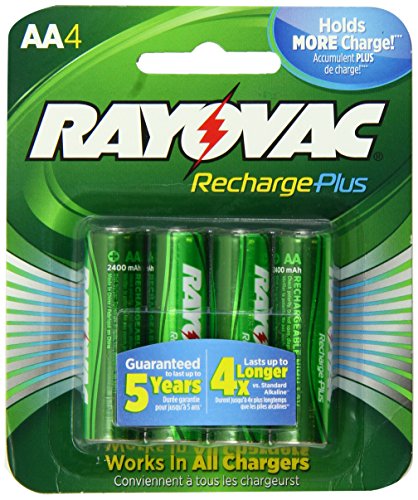 Rayovac Recharge PLUS High-Capacity Rechargeable 2400 mAh NiMH AA Pre-Charged Batteries, 4-pack (PL715-4)