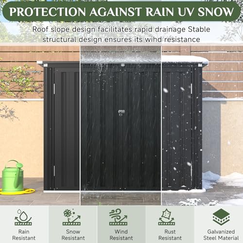 Image of AECOJOY Outdoor Trash Can Storage Shed, 46 Cu.Ft Metal Garbage Bin Enclosure with Lift-Up Lid & Gas Strut, Waterproof Outdoor Garbage Can Organizer, Bike Shed Backyard Patio Garden, Dark Grey