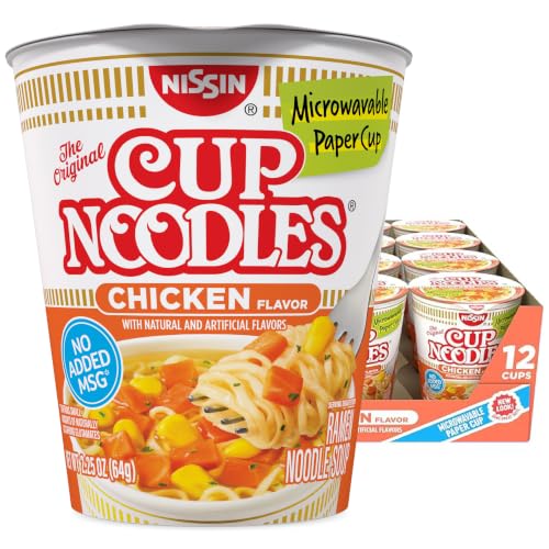 Nissin Cup Noodles Ramen Noodle Soup, Chicken, Microwaveable Paper Cup, 2.25 Ounce (Pack of 12)