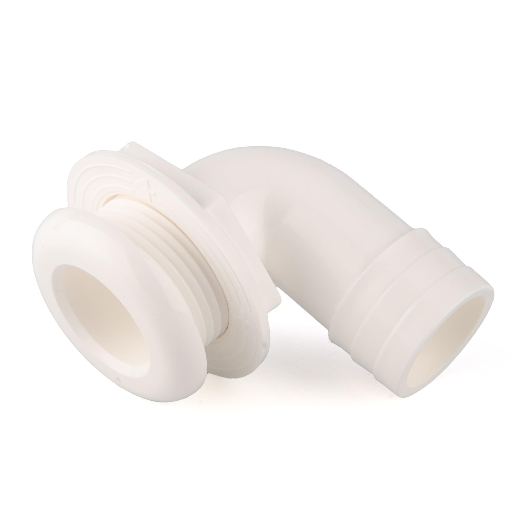 T-H Marine Thru-Hull Fitting - 90 Degree Elbow, 1-1/8 Inch Hose Barb Short Style - UV Stabilized Plastic Boat Plumbing Through Hull - Pass-Around Nut