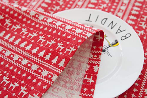 Nappe lin coton Noël rouge 140x250cm avec imprimé arbres couverture moderne - 7