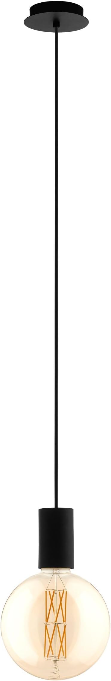 Eglo EGLO Pozueta hanglamp met 1 lamp, vintage, moderne industriële stalen hanglamp in zwart, eettafellamp, woonkamerlamp, hangend, met E27-fitting, Ø 12,5 cm,