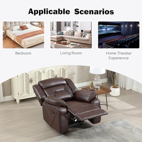 Image of EBELLO Faux Leather Manual Recliner Chair, Modern Design Single Reclining Sofa Chair with Comfortable Armrest and Backrest, Furniture for Living Room, Bedroom, Dark Brown