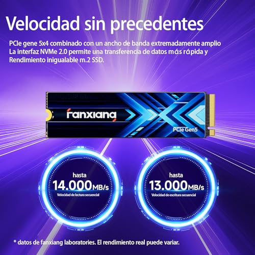 fanxiang S910 MAX 4TB PCIe 5.0x4 NVMe m.2 SSD. Lectura 14000 MB/s Escritura 13000 MB/s. SSD Interno, Compatible con PCIe 4.0 para Juegos, edición de vídeo e AI - imagen 3