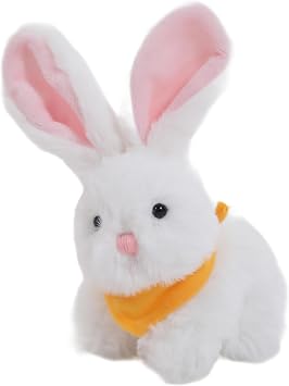 Plushland Easter Bunny Stuffed Animal with Bandana Soft Lovely Realistic Plush Toys Personalized Basket Gift - Custom Text on Bandana 6 Inches White-Yellow