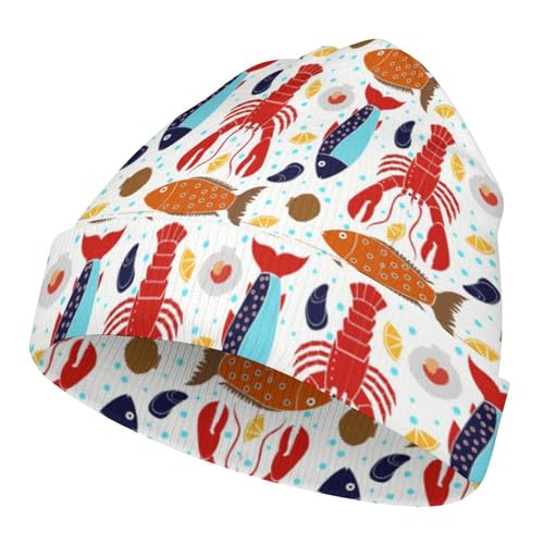 Animal Red Lobster and Lovely Fish Print Kids Beanie Hat for for Girls Boys Children Cap Winter Knitted Chemo Cancer Headwear Accessories Gifts Decoration