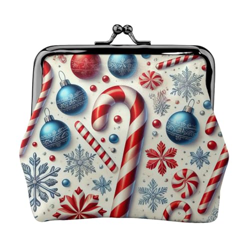Pu Leather Buckle Coin Purse Blue-Ornaments-Snowflakes-Canes Girls Kiss-Lock Change Purse Wallets