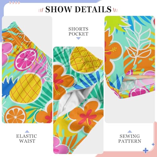 Pineapple Orange Floral Boys Long Pants Soft Trousers Elastic Waist Kids Lounge Bottoms with Pockets S-XL4